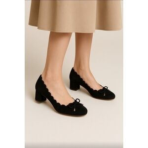 kate spade new york Women's Yasmin Scalloped Block Heel Pumps Suede Size 9 M